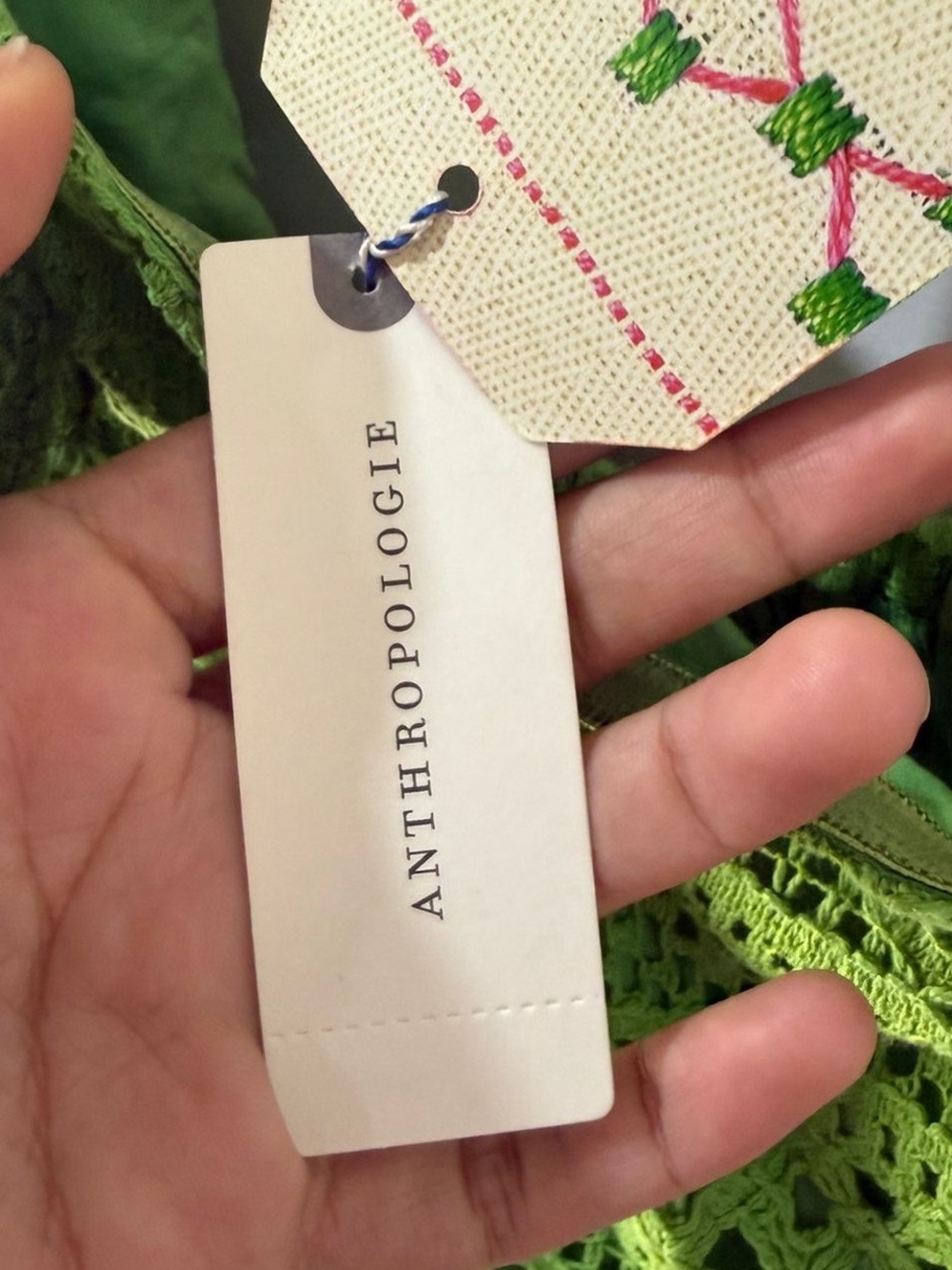 Farm Rio for Anthropologie Green Crochet Floral Halter Mini Dress Size M NWT - Picture 5 of 15